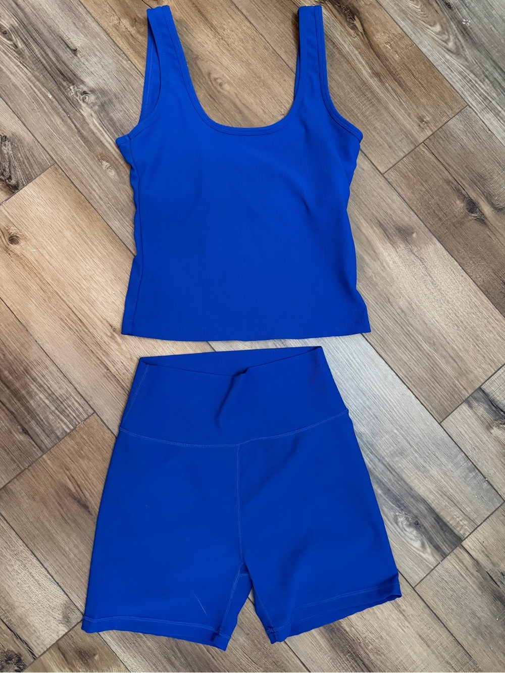 Wilo Blue Seamless Scoop Crop Top and High-Waist Bike Shorts Set